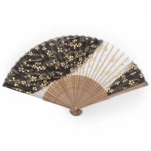 Black Cherry Blossom Silk & Bamboo Japanese Folding Fan