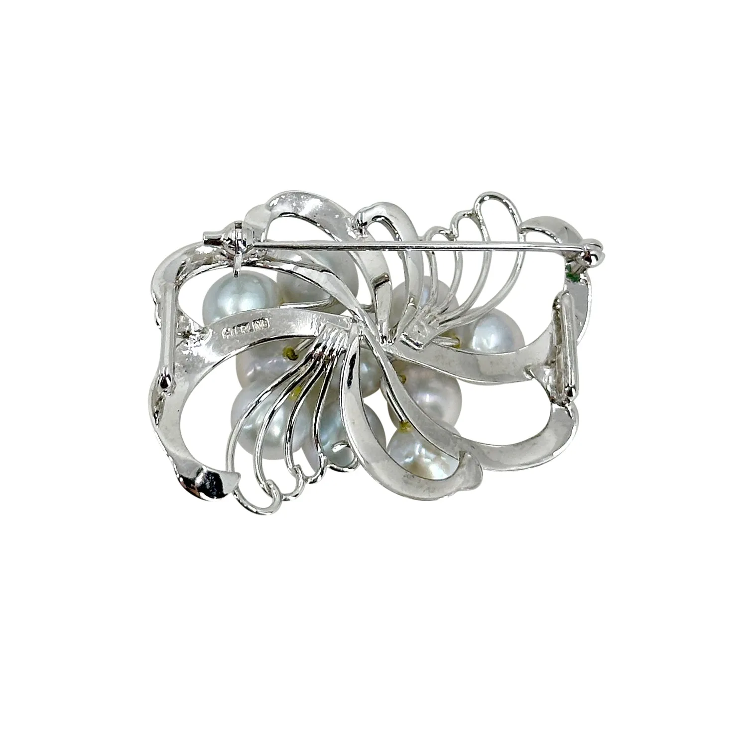 Blue Gray Mid Century Modern Japanese Saltwater Akoya Cultured Pearl Obidome Brooch- Sterling Silver