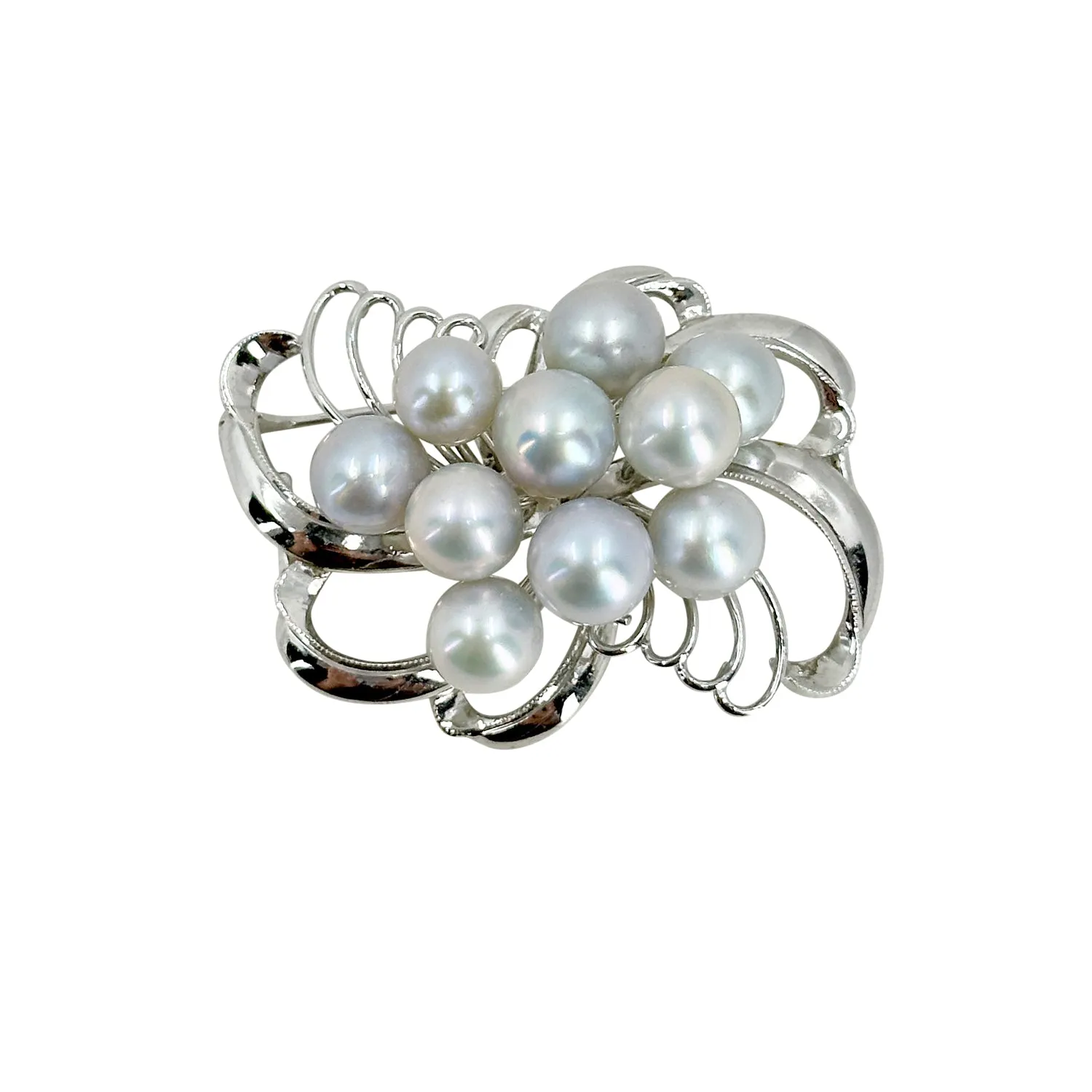 Blue Gray Mid Century Modern Japanese Saltwater Akoya Cultured Pearl Obidome Brooch- Sterling Silver