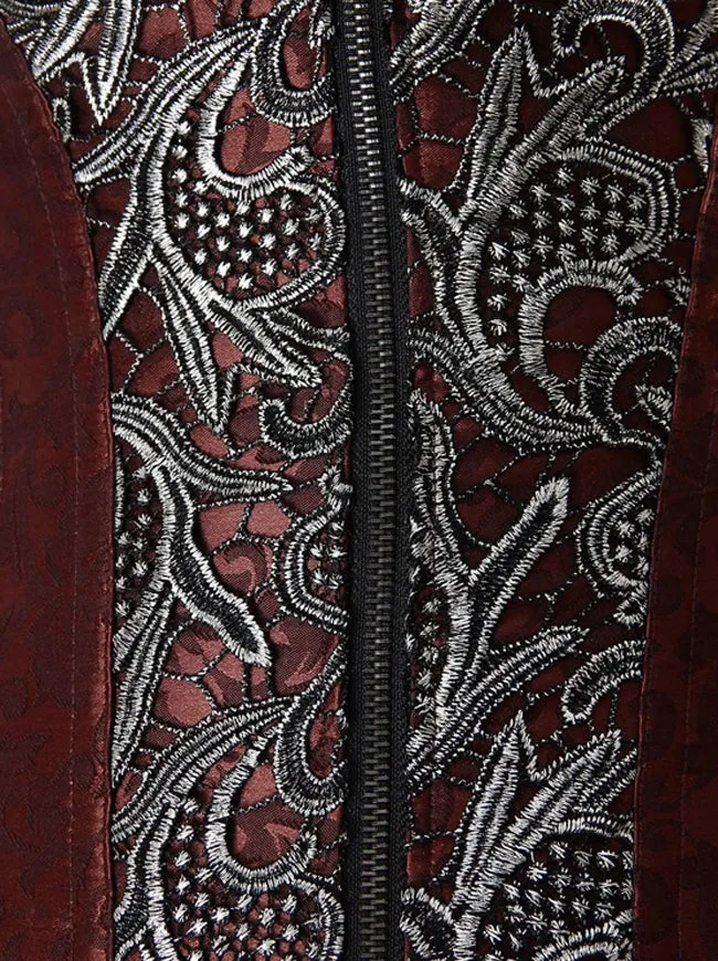 Brocade Steampunk Embroidery Zipper Steel Boned Overbust Corset