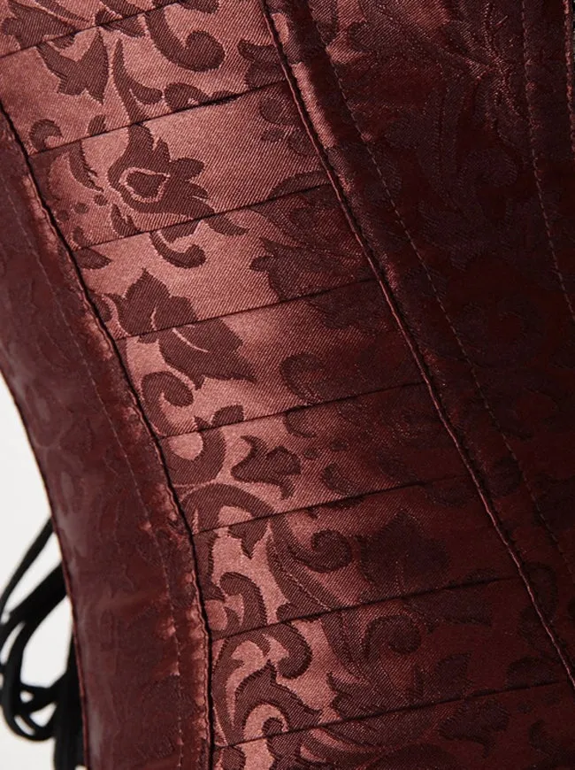 Brocade Steampunk Embroidery Zipper Steel Boned Overbust Corset