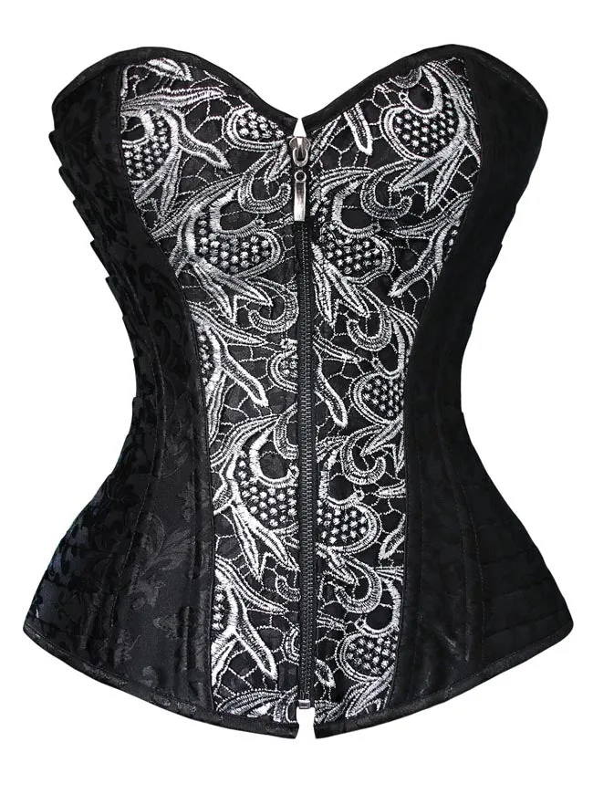 Brocade Steampunk Embroidery Zipper Steel Boned Overbust Corset