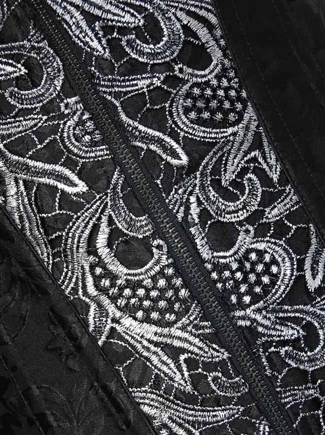 Brocade Steampunk Embroidery Zipper Steel Boned Overbust Corset
