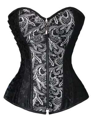 Brocade Steampunk Embroidery Zipper Steel Boned Overbust Corset