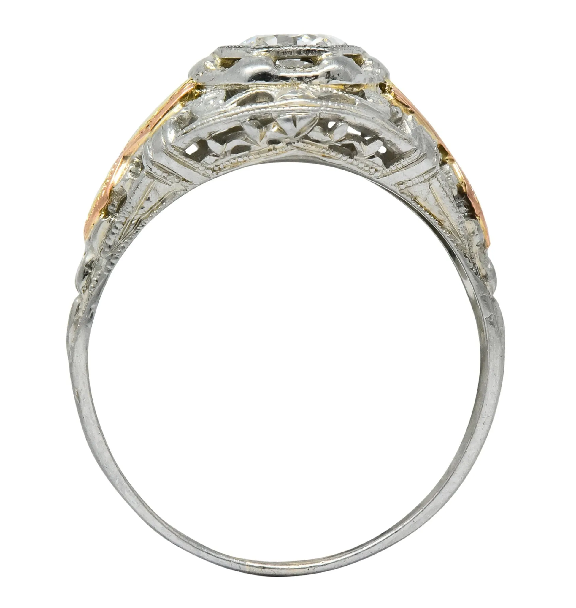 Bud & Blossom Art Deco 0.42 CTW Diamond 14 Karat Tri-Colored Gold Engagement Ring