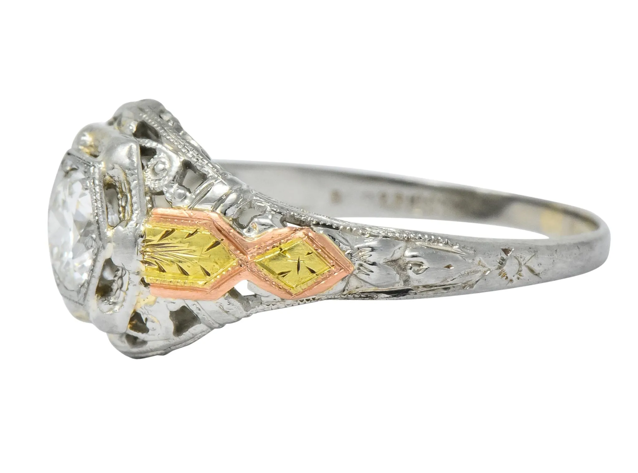 Bud & Blossom Art Deco 0.42 CTW Diamond 14 Karat Tri-Colored Gold Engagement Ring