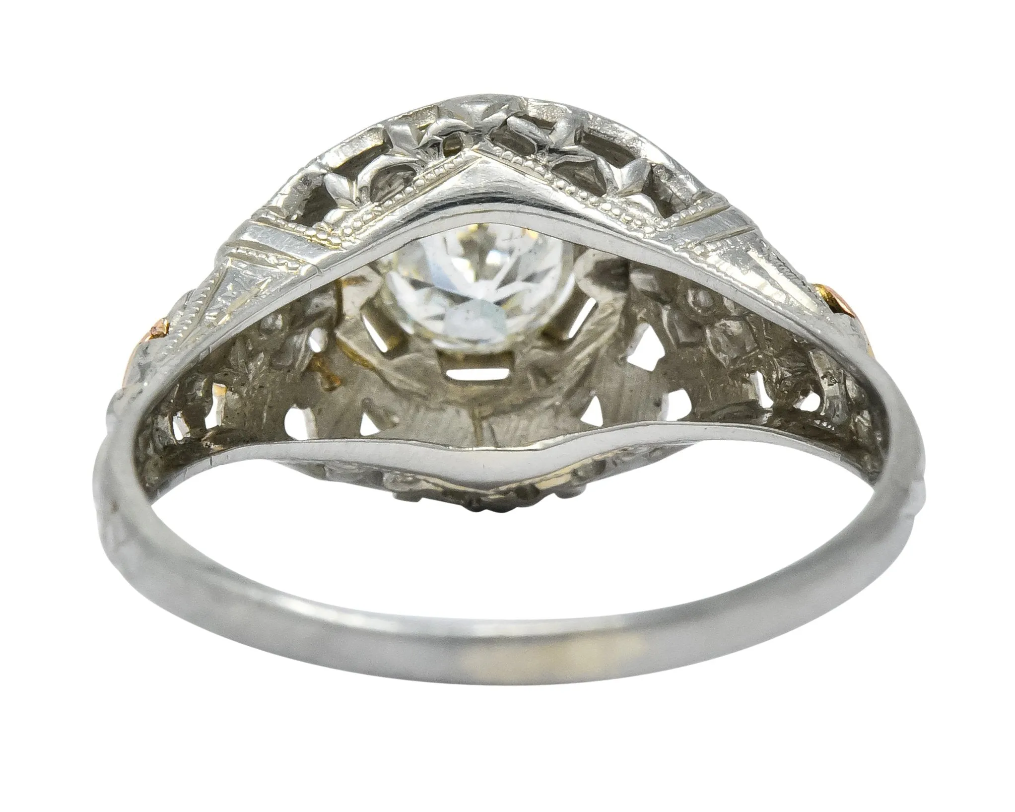 Bud & Blossom Art Deco 0.42 CTW Diamond 14 Karat Tri-Colored Gold Engagement Ring