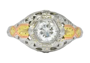 Bud & Blossom Art Deco 0.42 CTW Diamond 14 Karat Tri-Colored Gold Engagement Ring