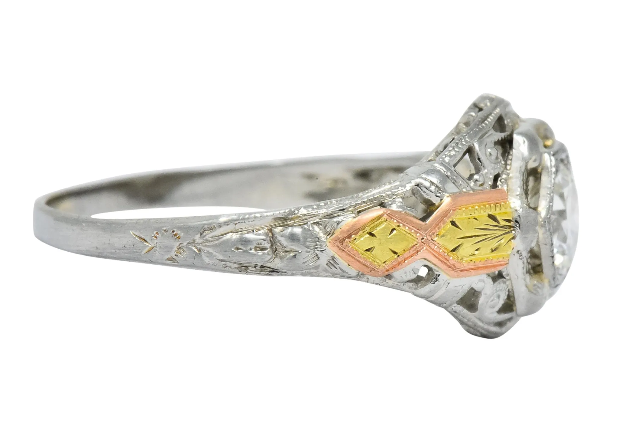 Bud & Blossom Art Deco 0.42 CTW Diamond 14 Karat Tri-Colored Gold Engagement Ring