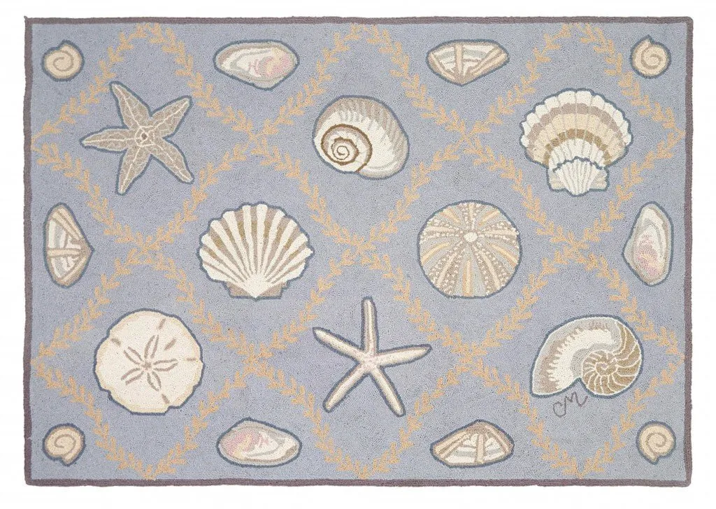 Cape Contemp Shells Grid 3x5 Blue