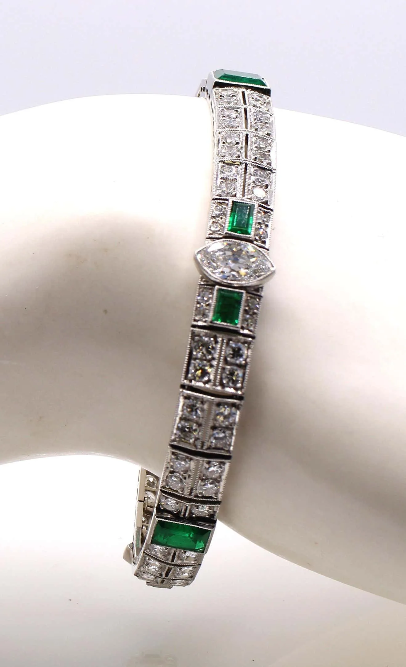 Cartier Art Deco Emerald Diamond Platinum Bracelet