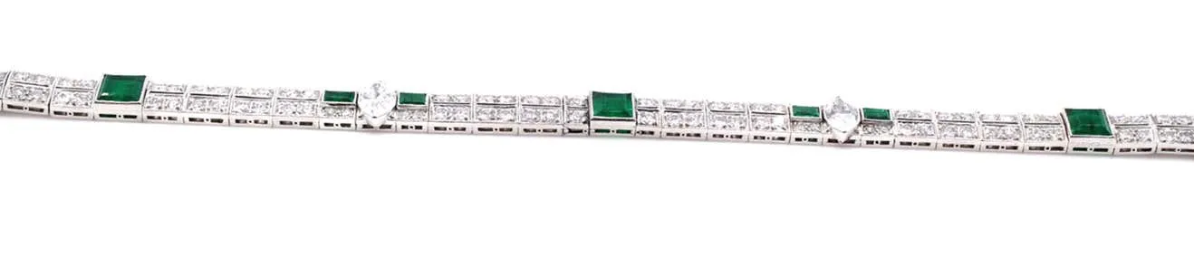 Cartier Art Deco Emerald Diamond Platinum Bracelet