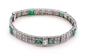 Cartier Art Deco Emerald Diamond Platinum Bracelet