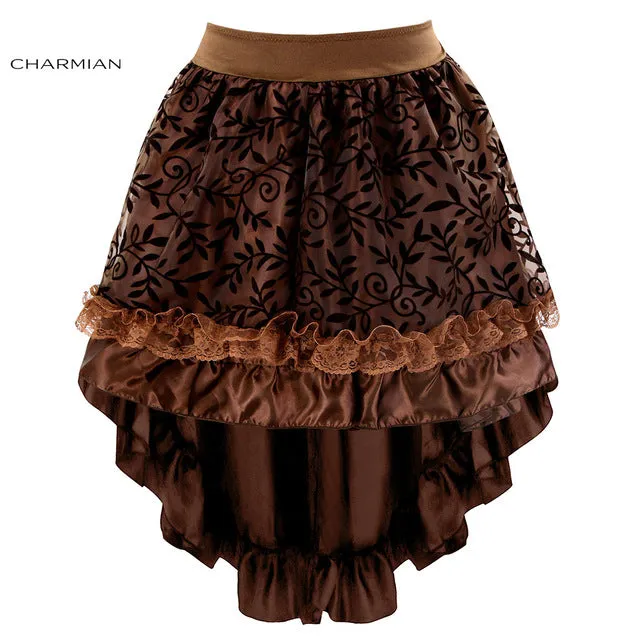 Charmian Women's Steampunk Gothic Vintage Skirt Black Floral High Low Skirt Sexy Wedding Party Lace Skirt with Zipper