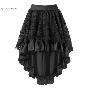 Charmian Women's Steampunk Gothic Vintage Skirt Black Floral High Low Skirt Sexy Wedding Party Lace Skirt with Zipper