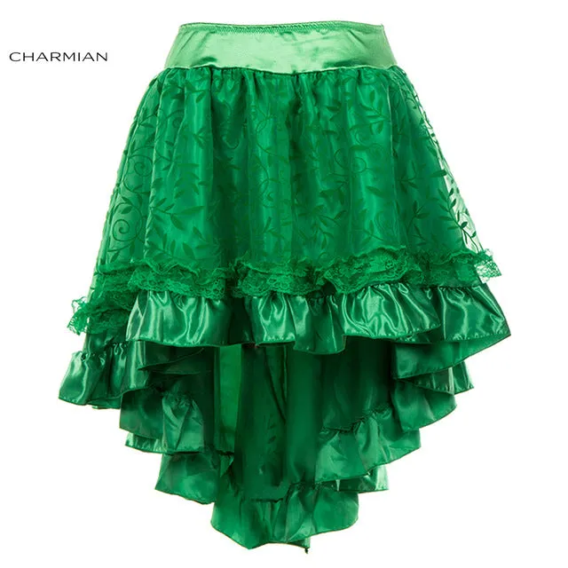 Charmian Women's Steampunk Gothic Vintage Skirt Black Floral High Low Skirt Sexy Wedding Party Lace Skirt with Zipper