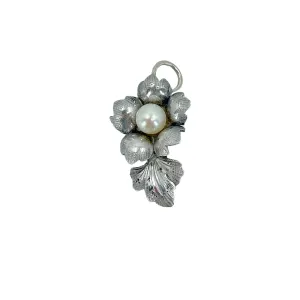 Cherry Blossom Flower Japanese Saltwater Cultured Akoya Vintage Pendant Charm- Sterling Silver