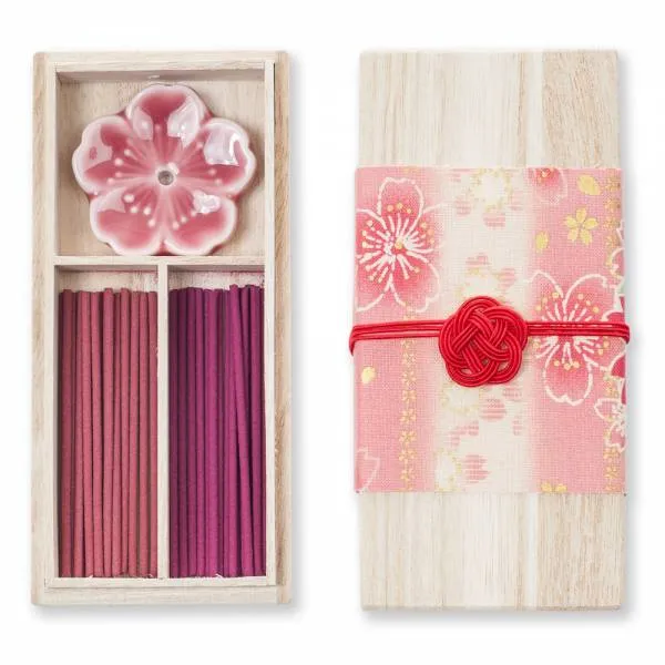 Cherry Blossom Organic Japanese Incense Stick Gift Set with Holder