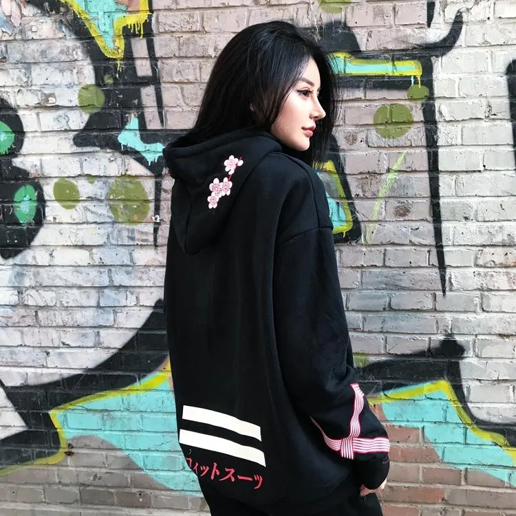 Cherry Blossom Stork Loose Hoodie Sweater SD00289