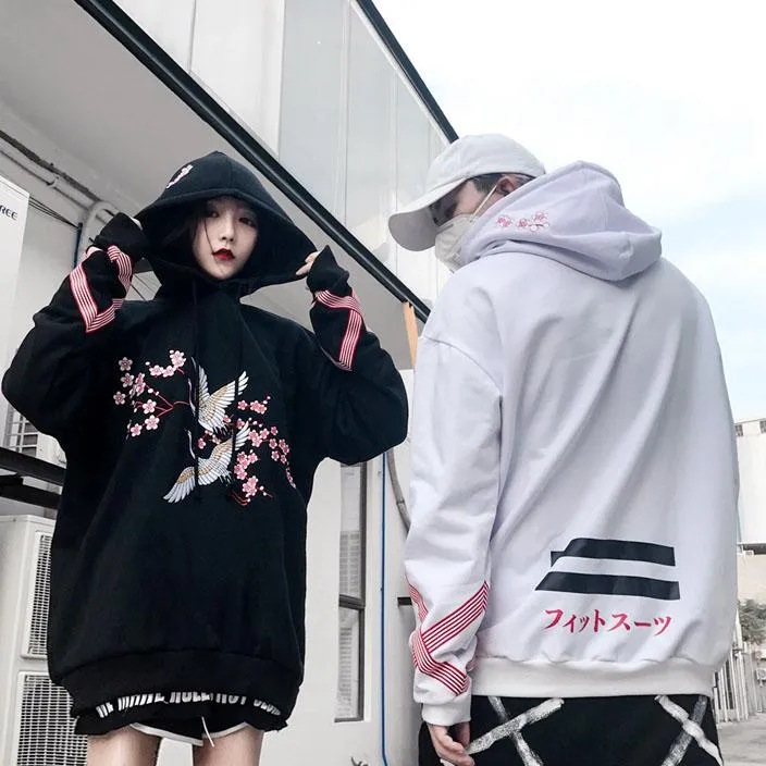 Cherry Blossom Stork Loose Hoodie Sweater SD00289