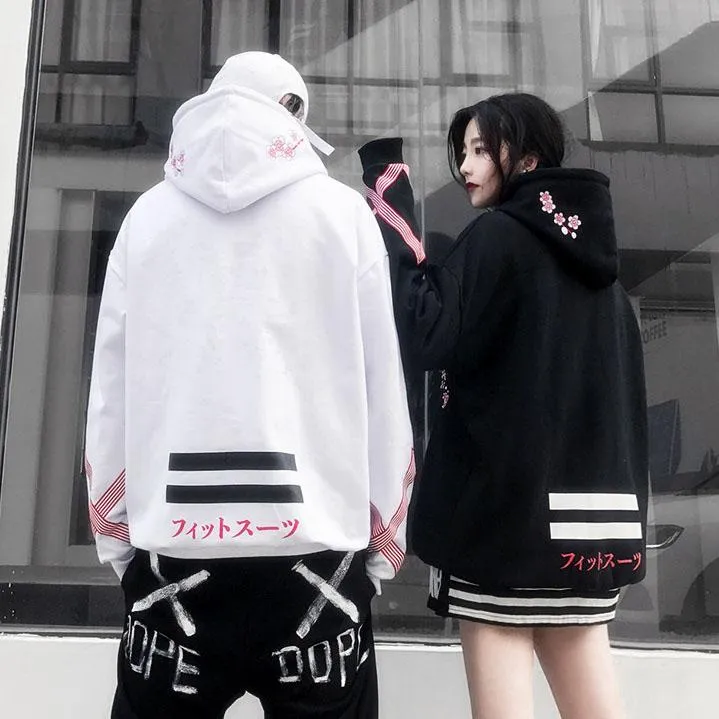 Cherry Blossom Stork Loose Hoodie Sweater SD00289