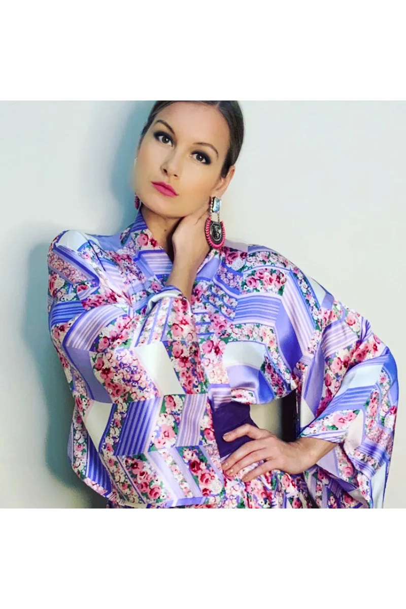 Classic White an Blue Silk Kimono