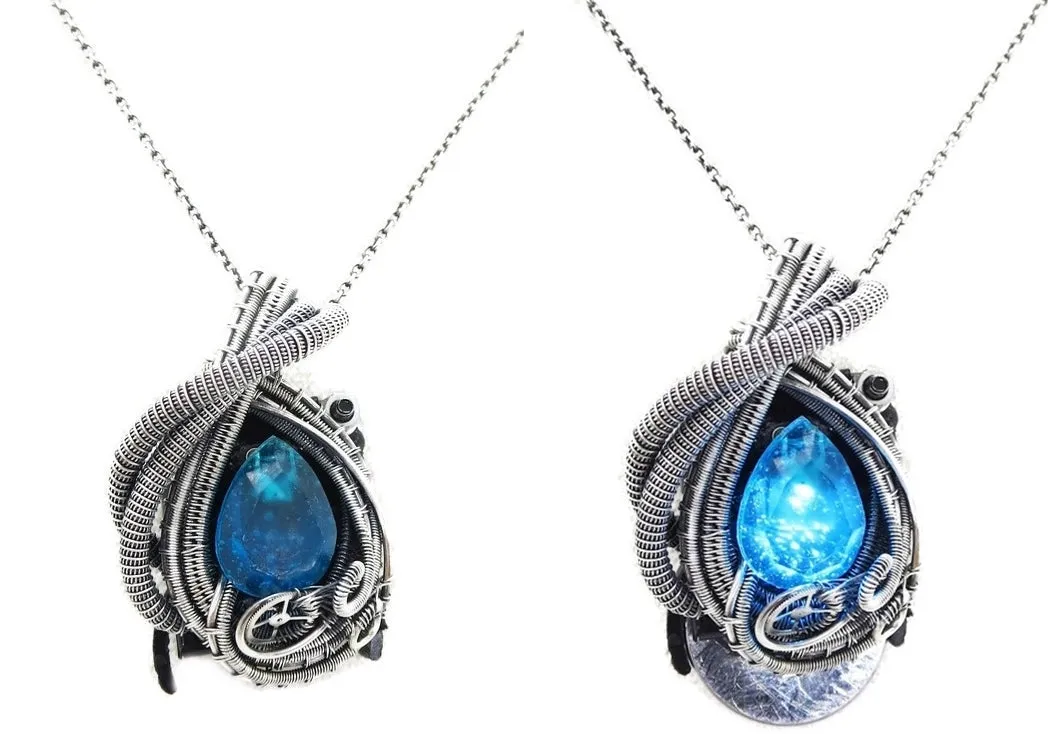Custom Color Steampunk Resin Gem LED Pendant in Sterling Silver