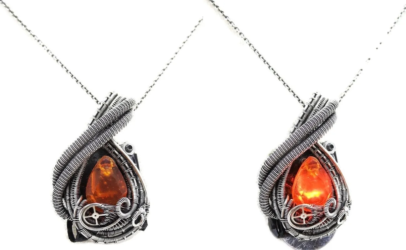 Custom Color Steampunk Resin Gem LED Pendant in Sterling Silver