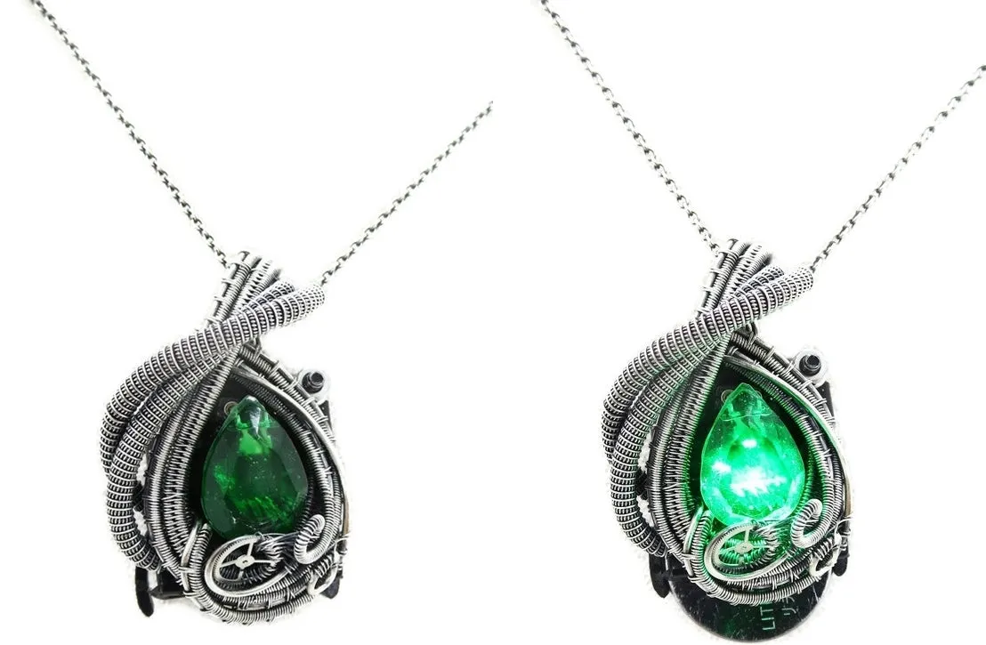 Custom Color Steampunk Resin Gem LED Pendant in Sterling Silver