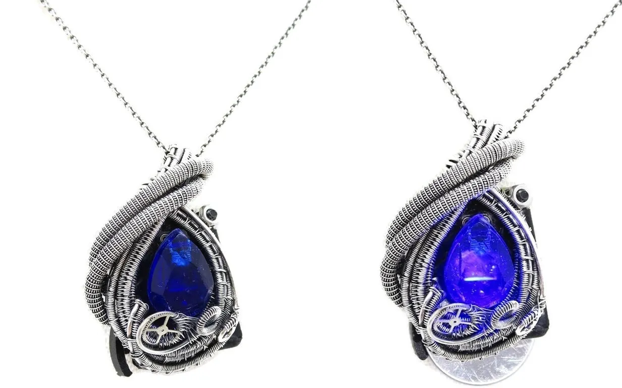 Custom Color Steampunk Resin Gem LED Pendant in Sterling Silver