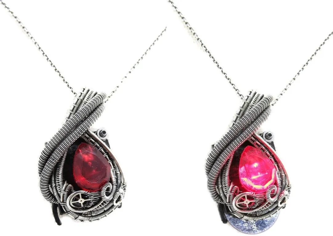 Custom Color Steampunk Resin Gem LED Pendant in Sterling Silver