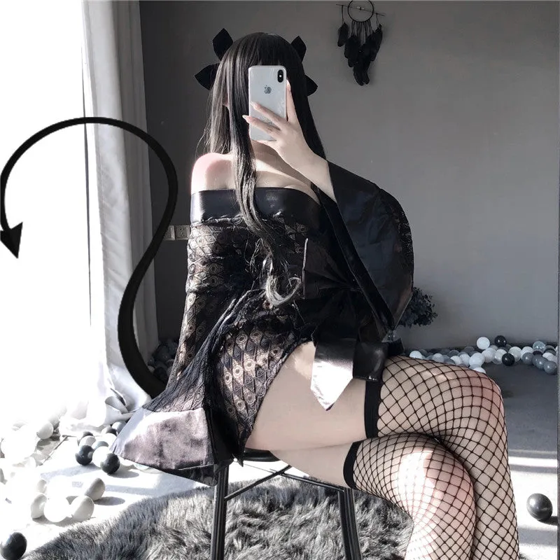 Dark Black Japanese Style Bathrobe Lingerie UB3543