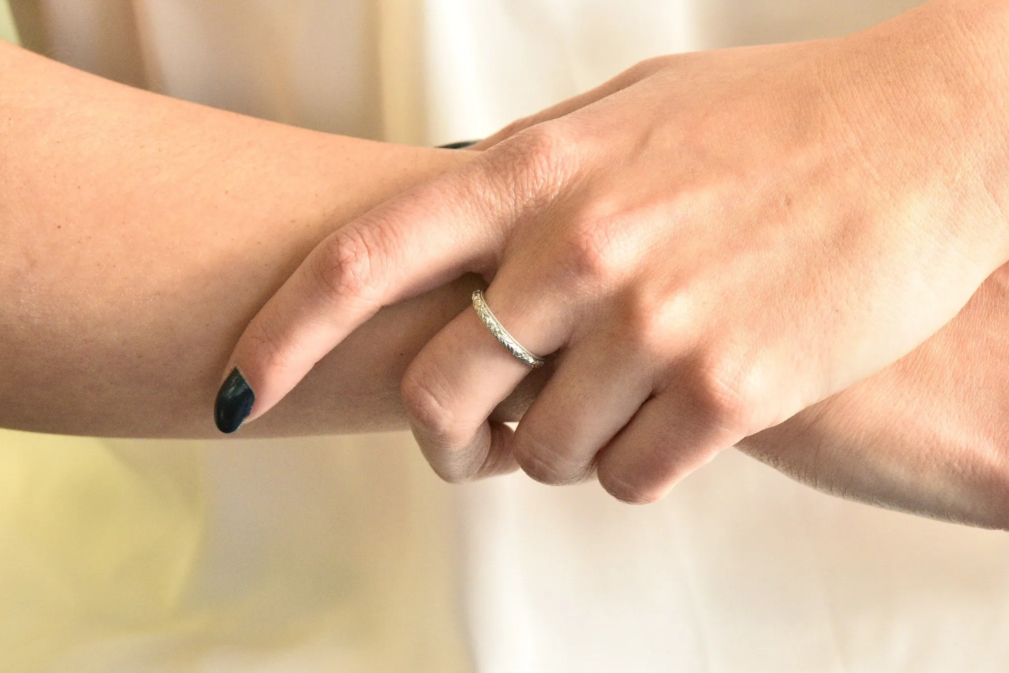 Delightful Art Deco Platinum Wedding Band Stack Ring