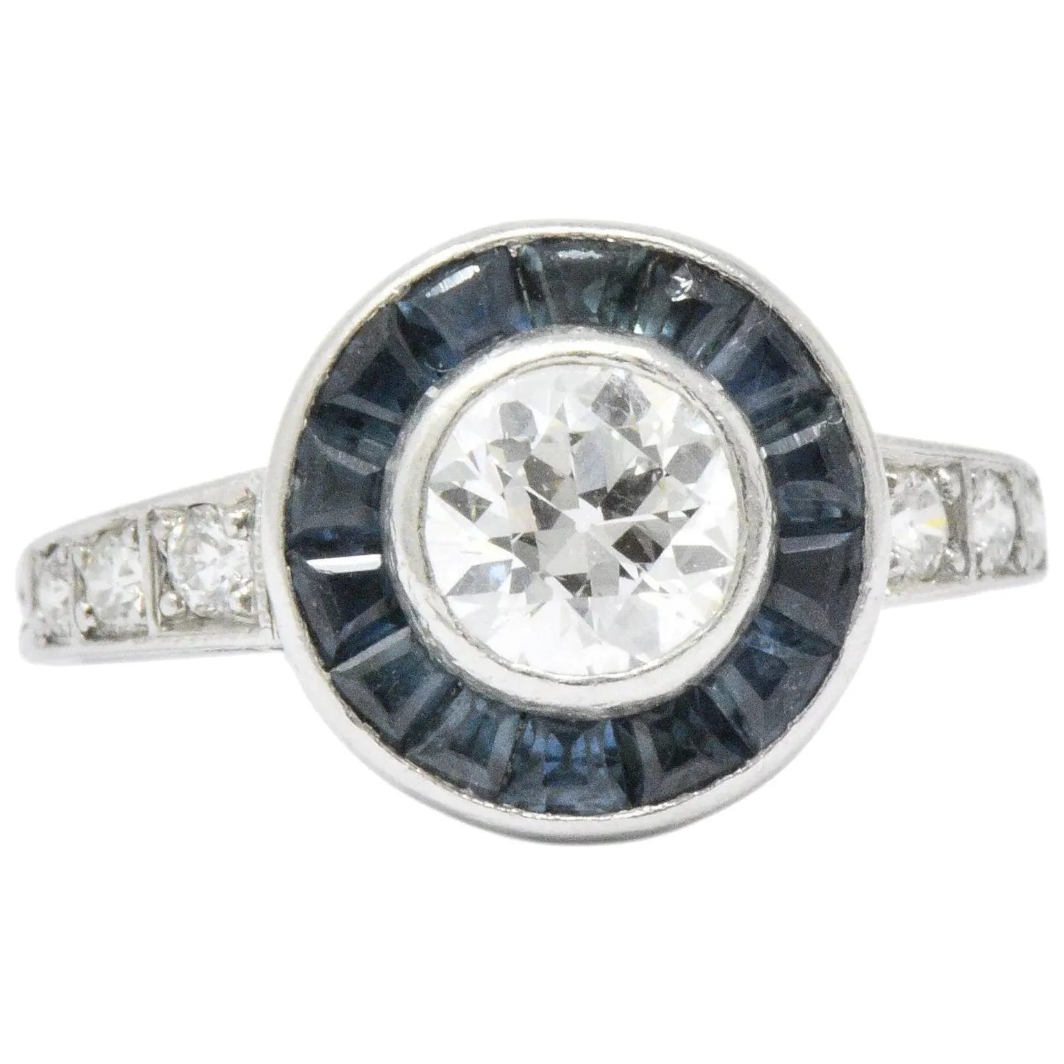 Distinct Art Deco Diamond Sapphire Platinum Engagement Ring