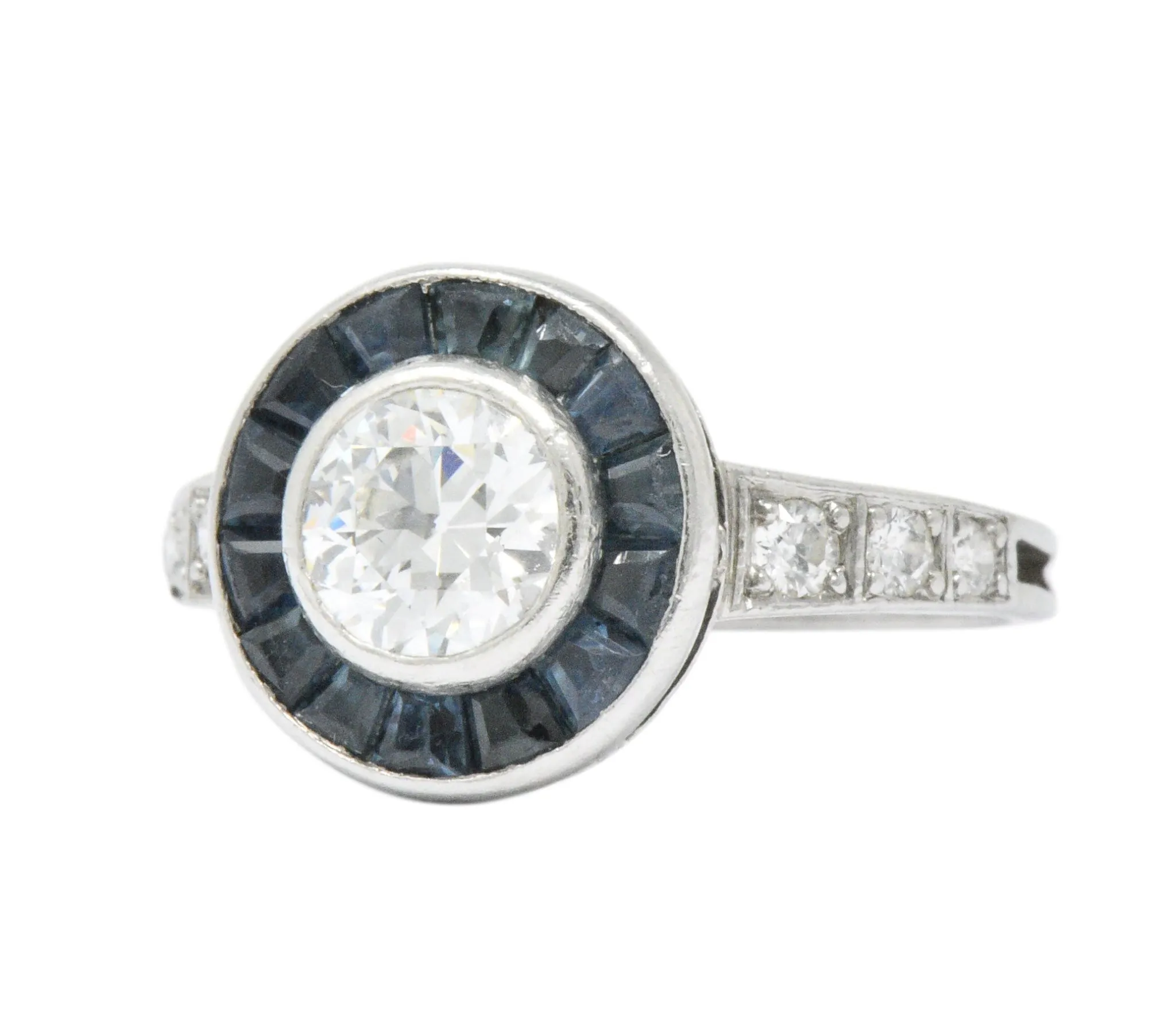 Distinct Art Deco Diamond Sapphire Platinum Engagement Ring