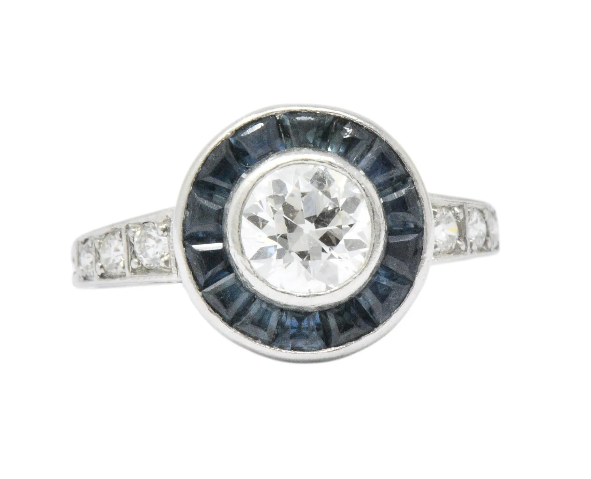 Distinct Art Deco Diamond Sapphire Platinum Engagement Ring