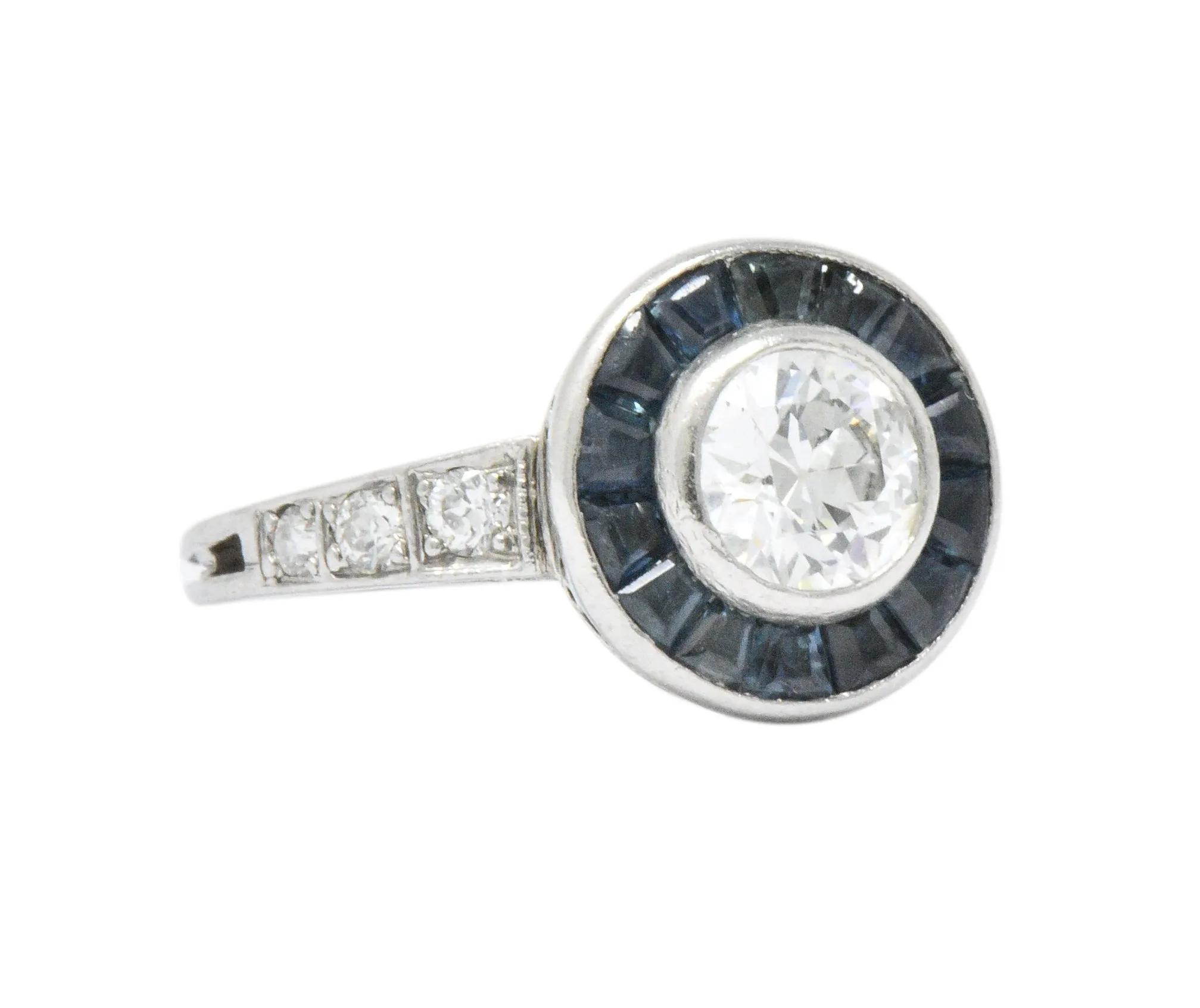 Distinct Art Deco Diamond Sapphire Platinum Engagement Ring