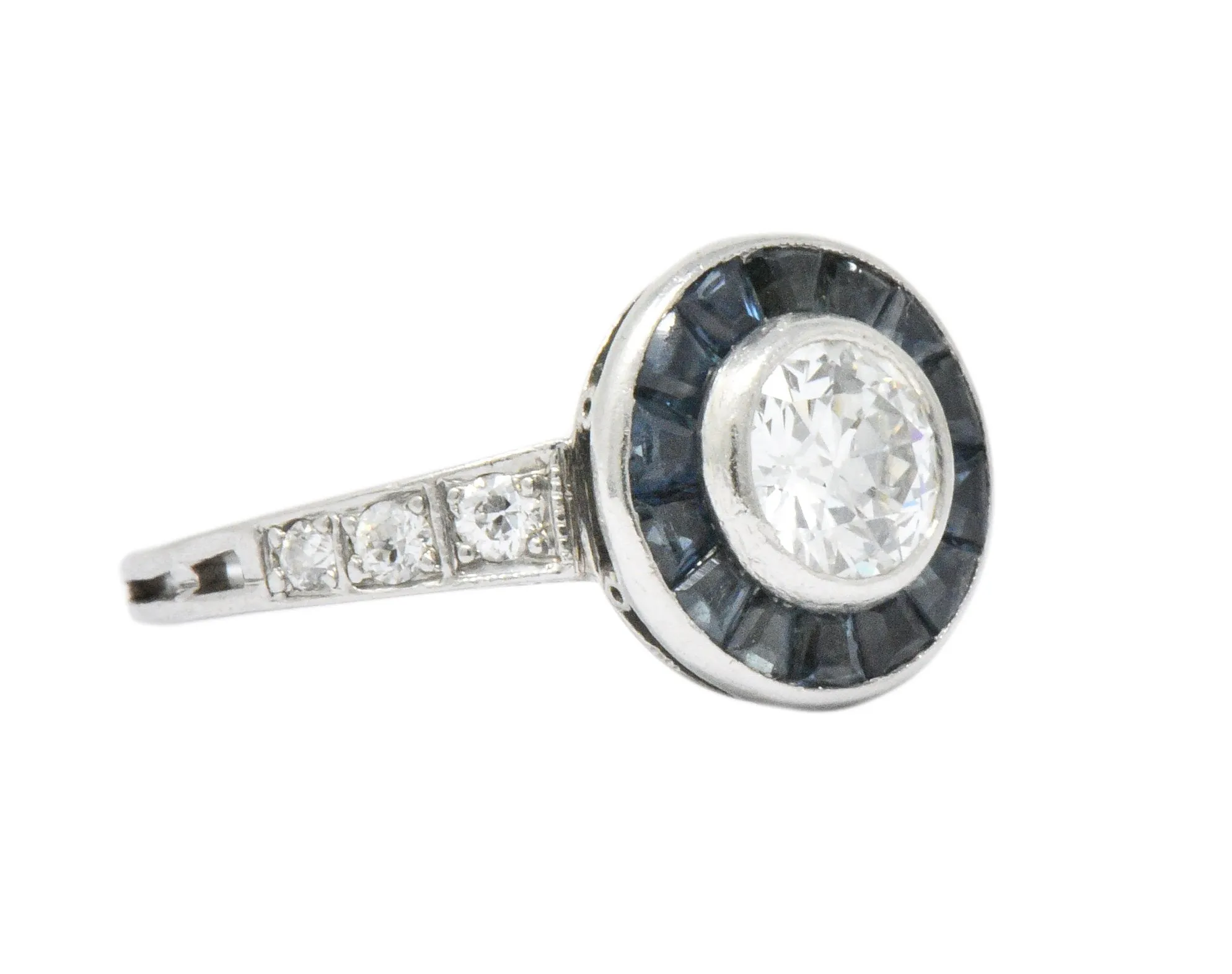Distinct Art Deco Diamond Sapphire Platinum Engagement Ring