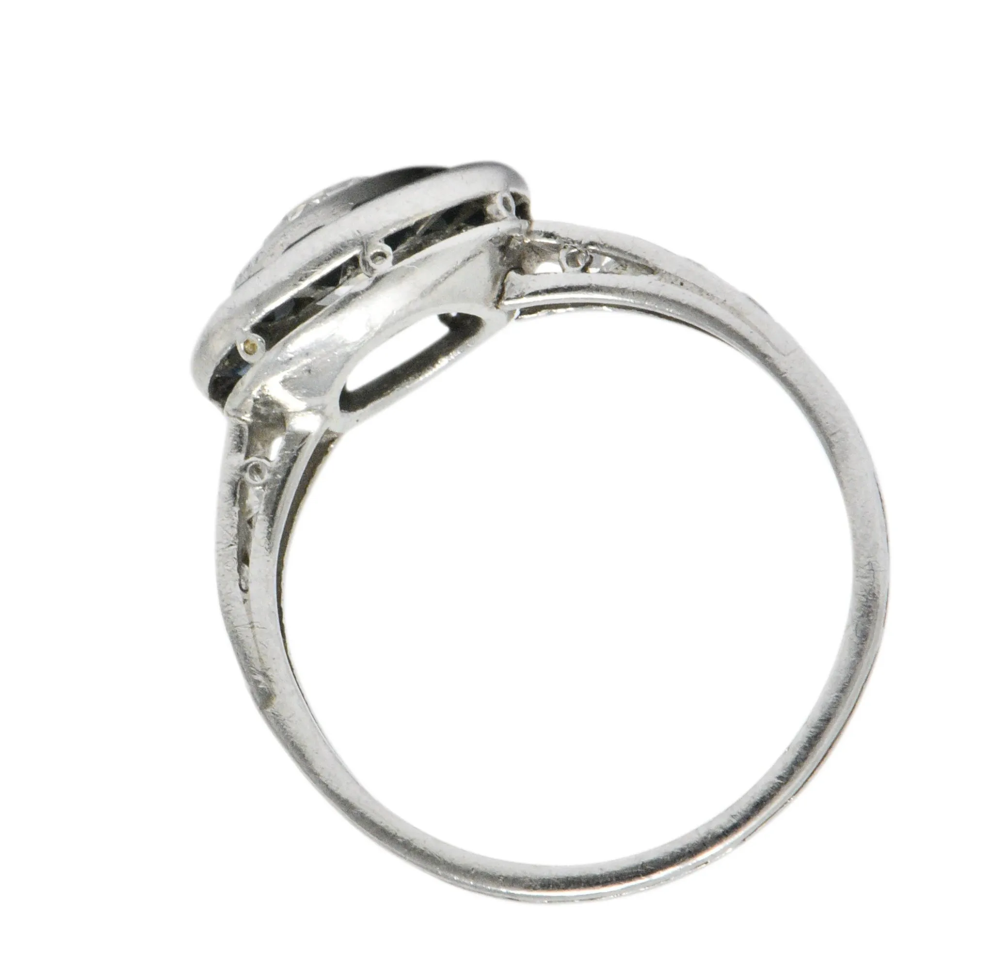 Distinct Art Deco Diamond Sapphire Platinum Engagement Ring