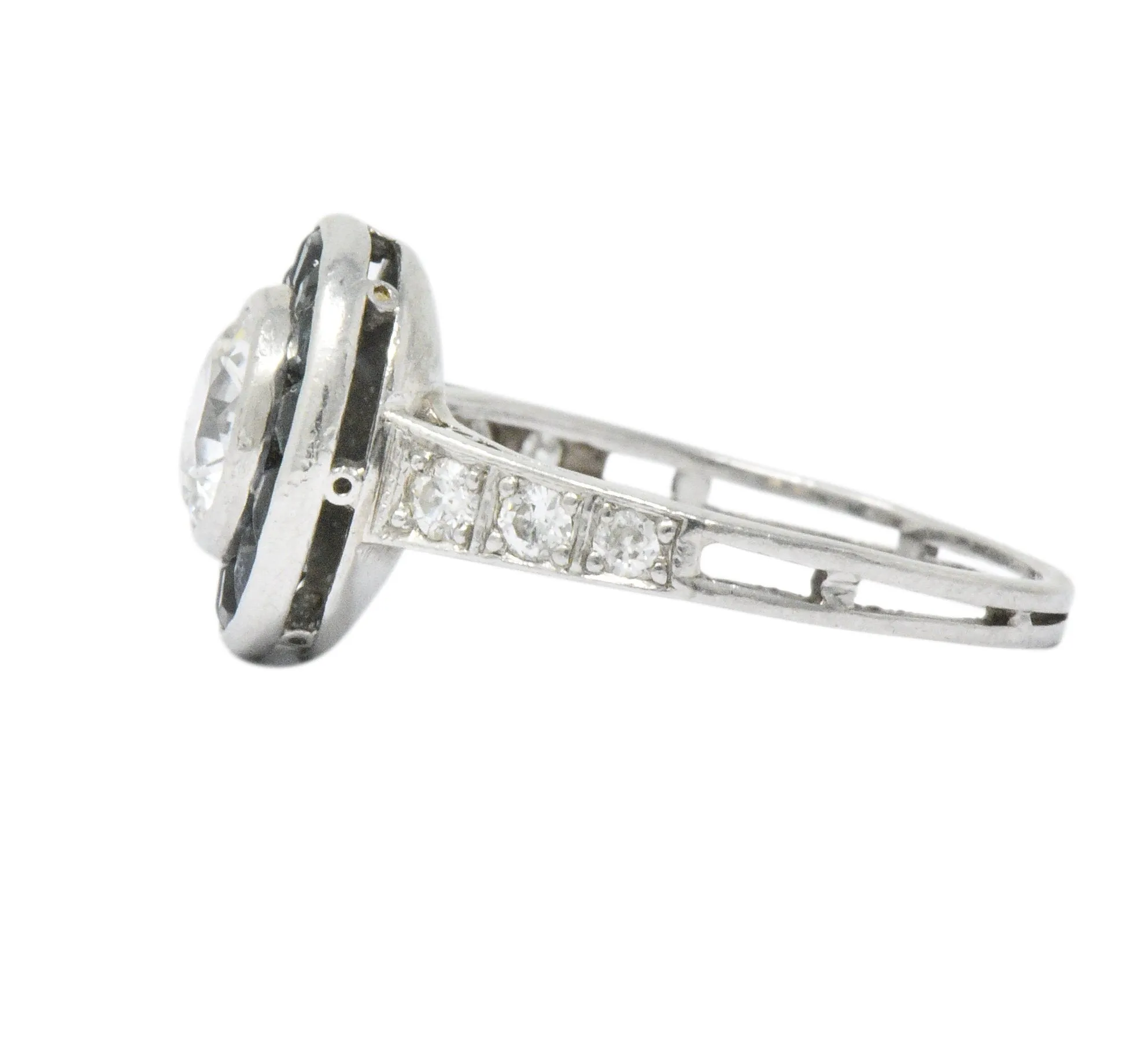 Distinct Art Deco Diamond Sapphire Platinum Engagement Ring