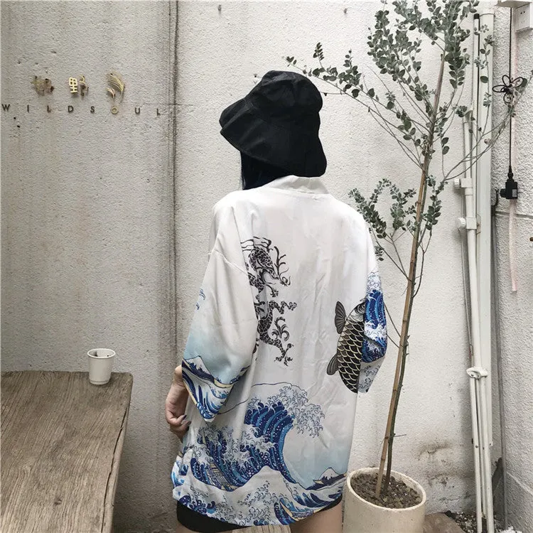 Dragon Koi Unisex Black Kimono Set