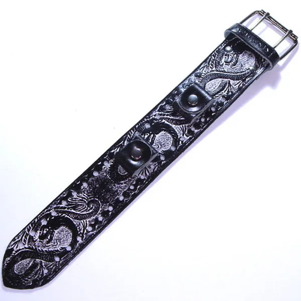 Dragon Tattoo Black Leather Cuff