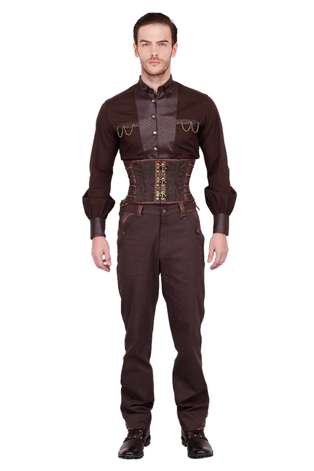 Eck Custom Made Steampunk Brown Brocade Men's Corset