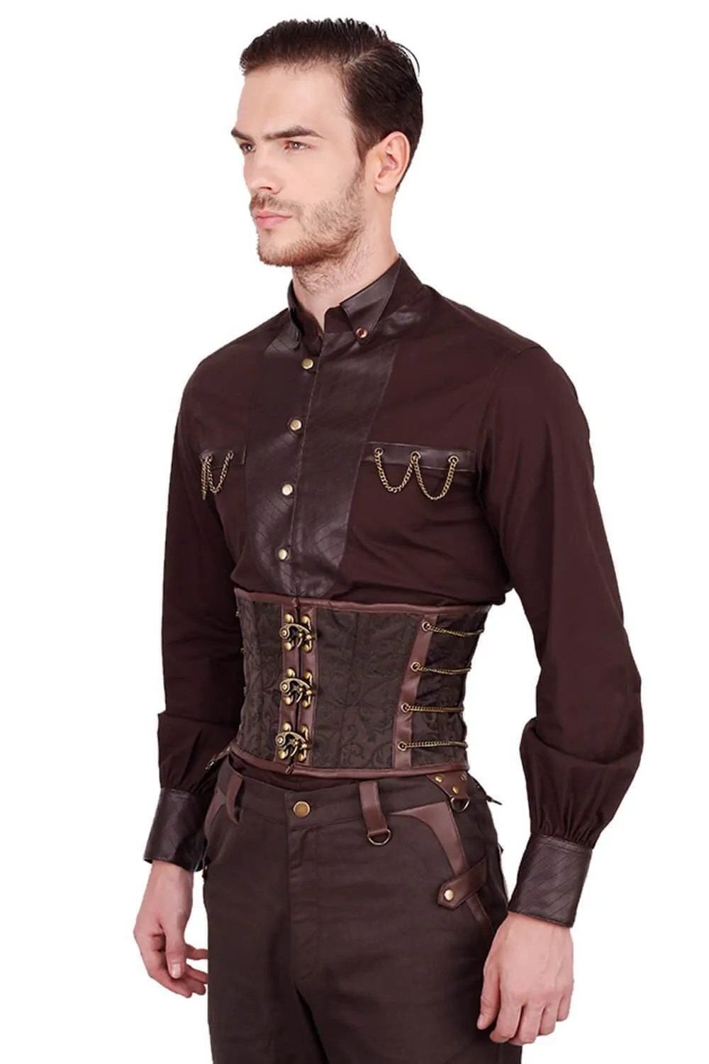 Eck Custom Made Steampunk Brown Brocade Men's Corset
