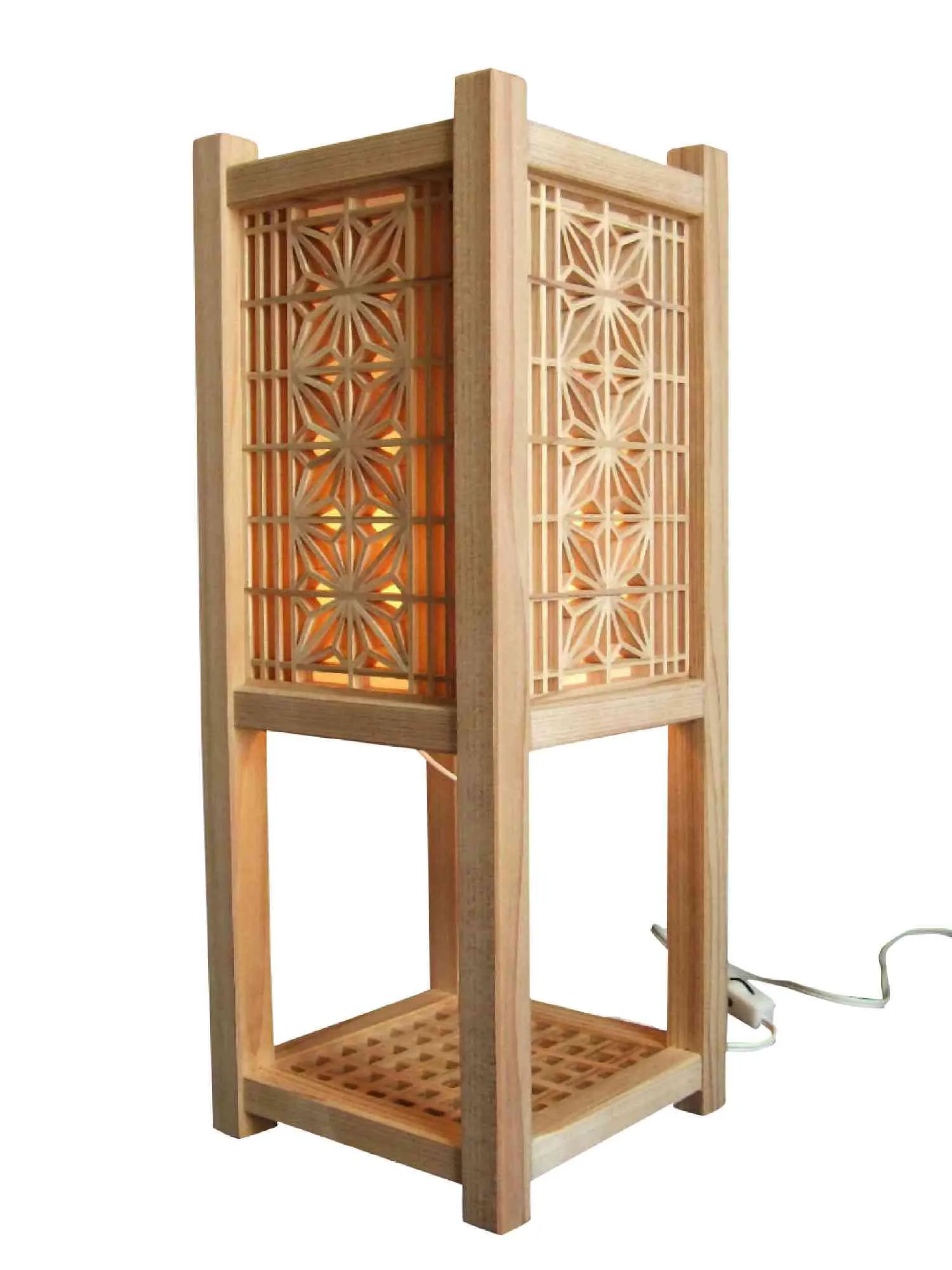 Edo Kumiko lamp - Hemp leaf pattern - Japanese cedar