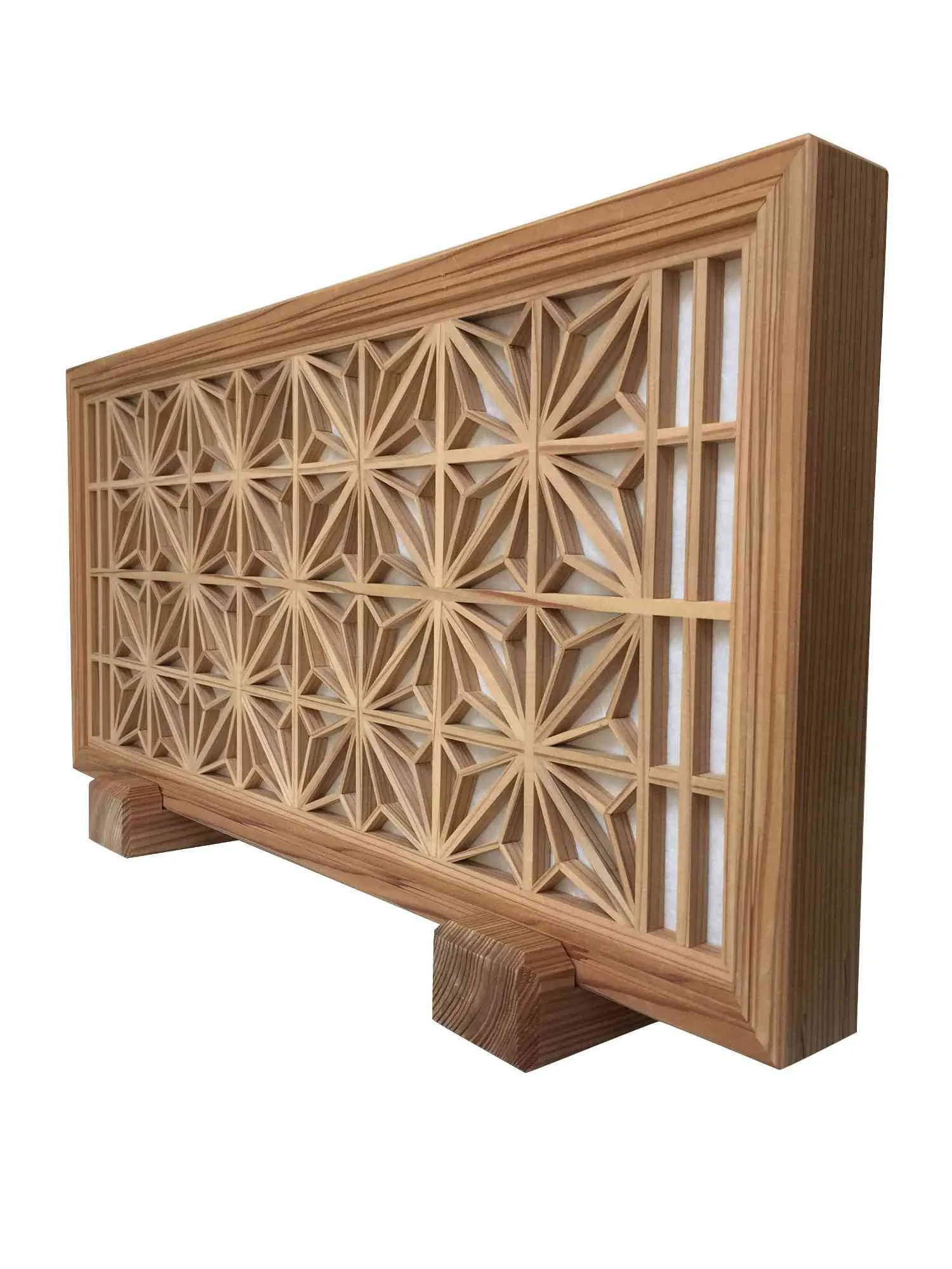 Edo Kumiko wall lamp - Hemp leaf pattern - Japanese cedar