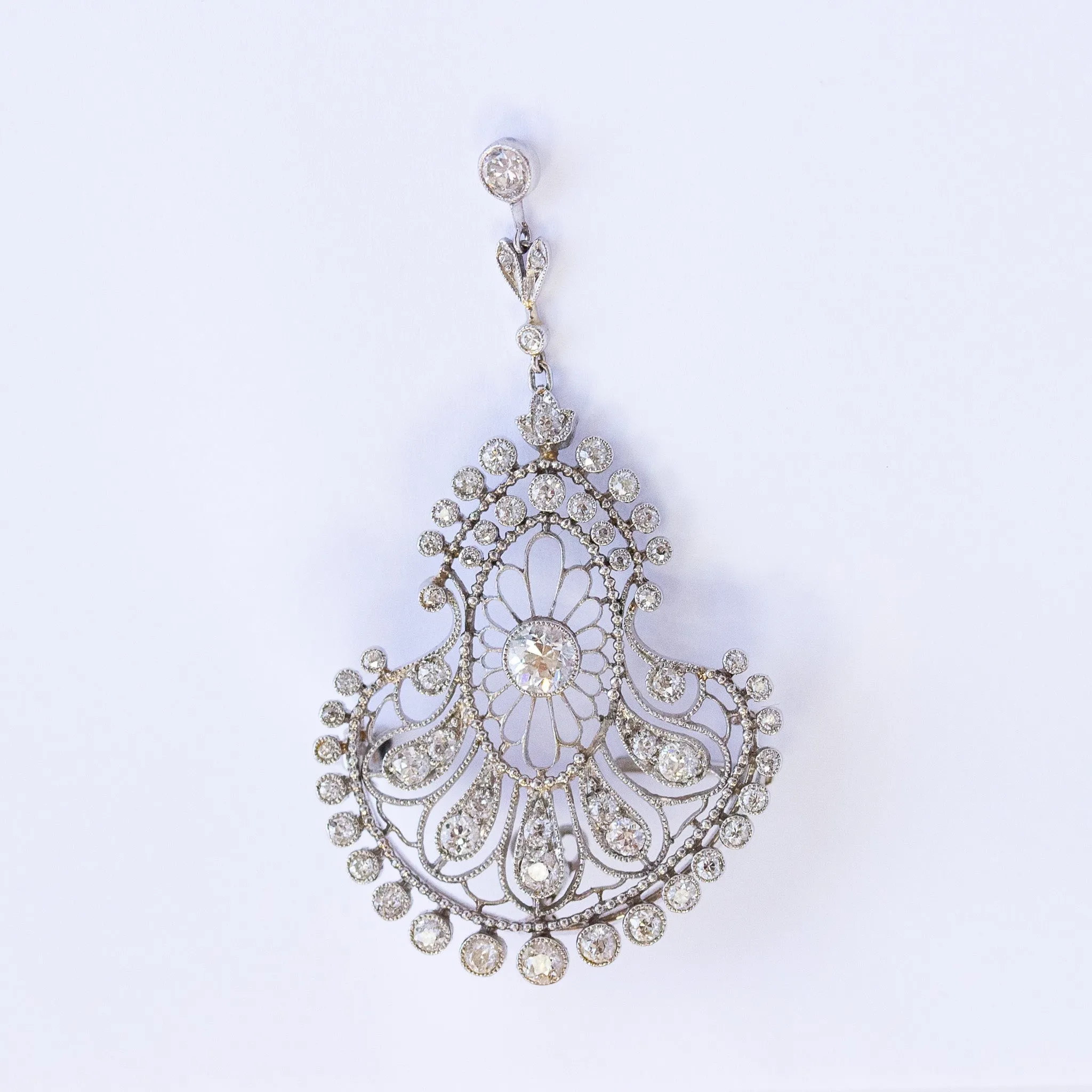 Edwardian Diamond Filigree Pin, Platinum