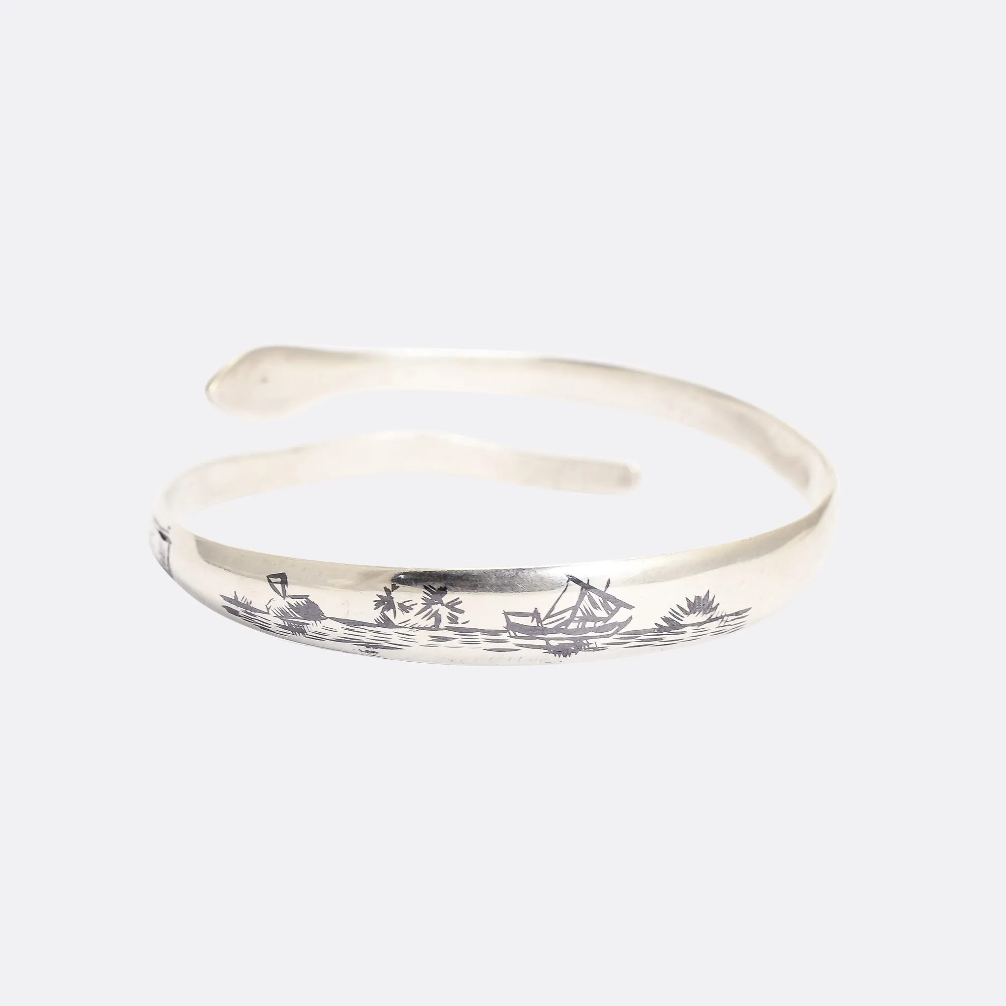 Egyptian Revival Niello Snake Bangle