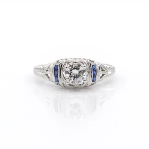 Estate Collection 14K Art Deco Diamond & Sapphire Ring