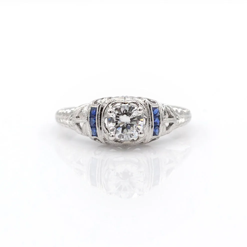 Estate Collection 14K Art Deco Diamond & Sapphire Ring